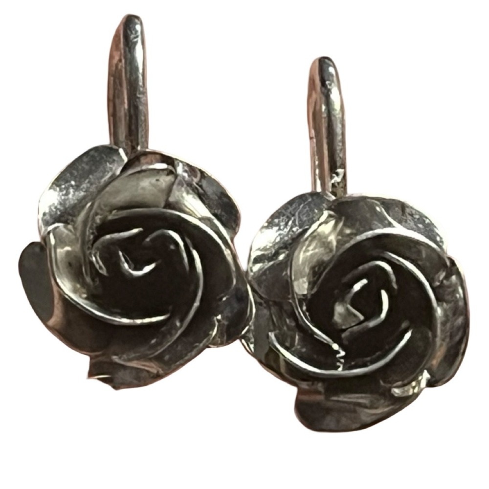 Bond Boyd Vintage Sterling Silver Rose Flower Screw Back Earrings Floral Studs
